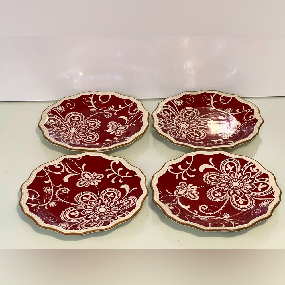 Pier One “Maribeth” 8.5” Round Scalloped Edge Ironstone Salad Plates set of 4